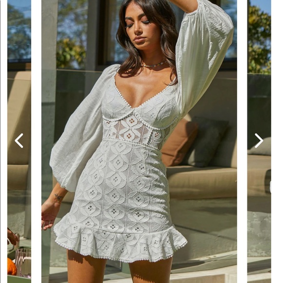 Selfie Leslie Dresses & Skirts - MAKE MEMORIES BALLOON SLEEVE MOLDED BUST LACE DRESS WHITE
